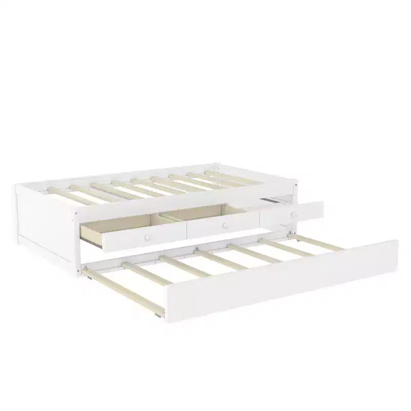 Bellemave Platform Bed with Trundle and 2 Drawers,Solid Wood Platform Beds Frame with Power Strip for Bedrooms