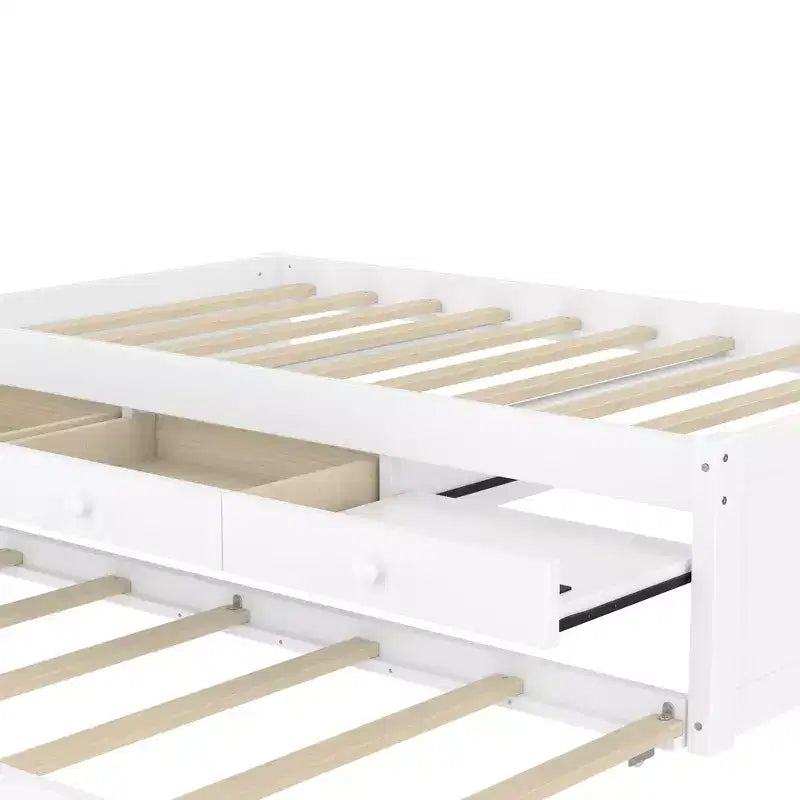 Bellemave Platform Bed with Trundle and 2 Drawers,Solid Wood Platform Beds Frame with Power Strip for Bedrooms