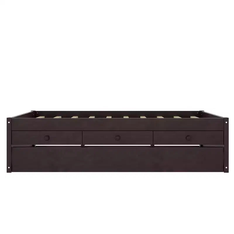 Bellemave Platform Bed with Trundle and 2 Drawers,Solid Wood Platform Beds Frame with Power Strip for Bedrooms