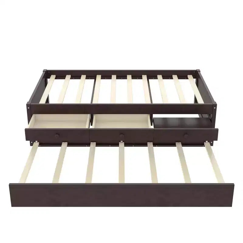 Bellemave Platform Bed with Trundle and 2 Drawers,Solid Wood Platform Beds Frame with Power Strip for Bedrooms