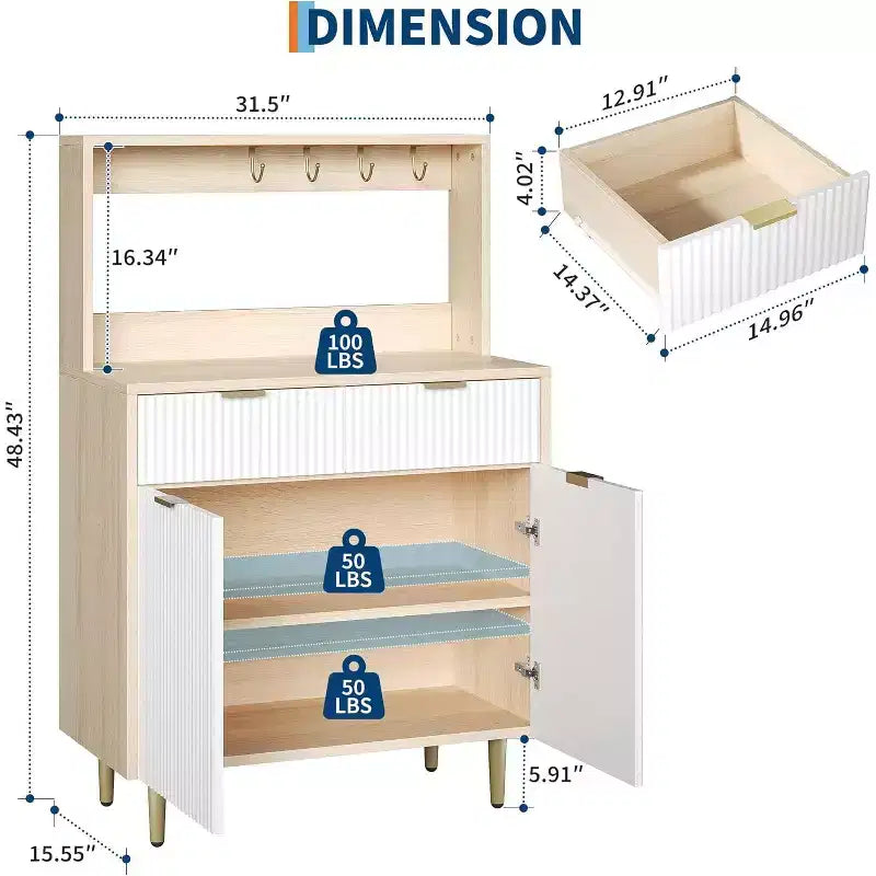 Sideboard Buffet Cabinet with Storage, Small Modern Cabinet with Adjustable Shelves & 2 Drawers, Wood Buffet Console Table for Dining Room