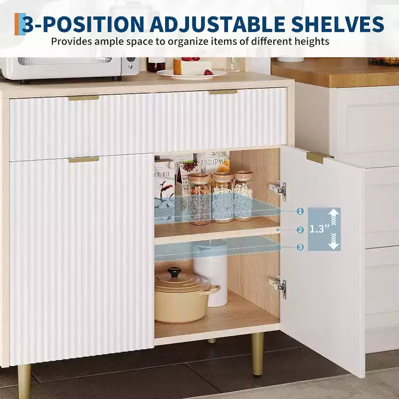 Sideboard Buffet Cabinet with Storage, Small Modern Cabinet with Adjustable Shelves & 2 Drawers, Wood Buffet Console Table for Dining Room