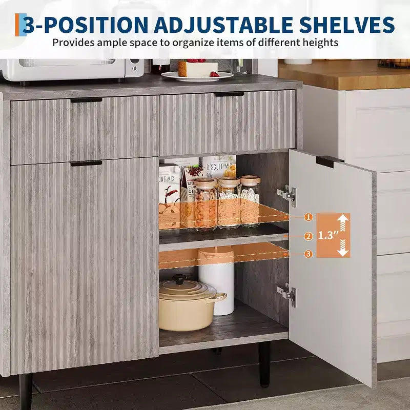 Sideboard Buffet Cabinet with Storage, Small Modern Cabinet with Adjustable Shelves & 2 Drawers, Wood Buffet Console Table for Dining Room