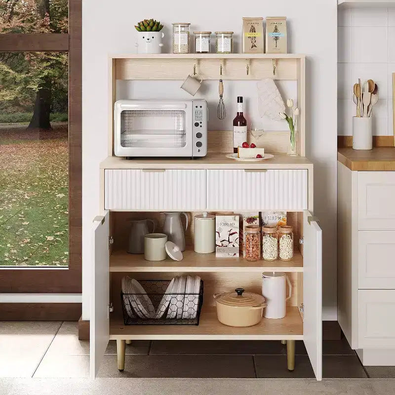 Sideboard Buffet Cabinet with Storage, Small Modern Cabinet with Adjustable Shelves & 2 Drawers, Wood Buffet Console Table for Dining Room