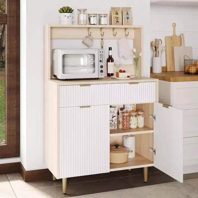 Sideboard Buffet Cabinet with Storage, Small Modern Cabinet with Adjustable Shelves & 2 Drawers, Wood Buffet Console Table for Dining Room