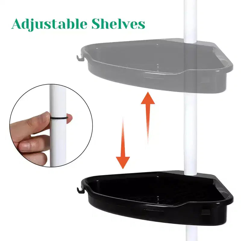 Black & White 4-Tier Adjustable Shower Organizer (101-122 Inch) C No-Drill Tension Pole Rack for Bathroom Storage