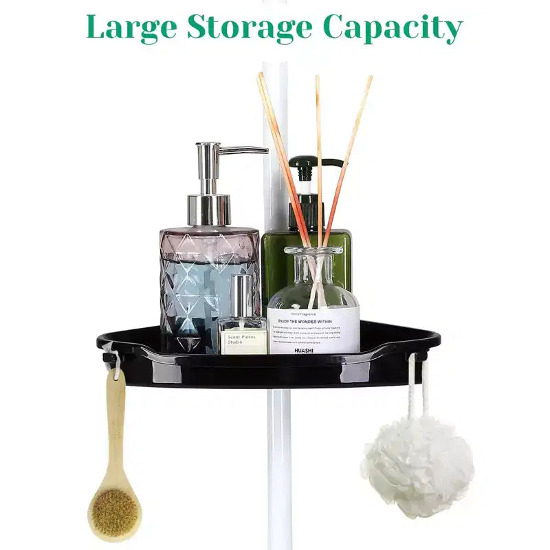 Black & White 4-Tier Adjustable Shower Organizer (101-122 Inch) C No-Drill Tension Pole Rack for Bathroom Storage