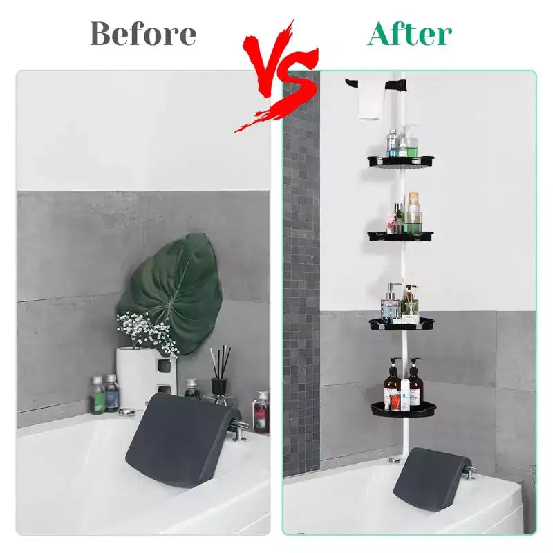 Black & White 4-Tier Adjustable Shower Organizer (101-122 Inch) C No-Drill Tension Pole Rack for Bathroom Storage