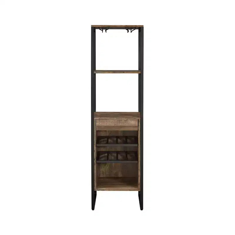 Narik Wine Rack Weathered Oak - Acme Furniture: Freestanding, 8-Bottle Capacity, Metal Frame