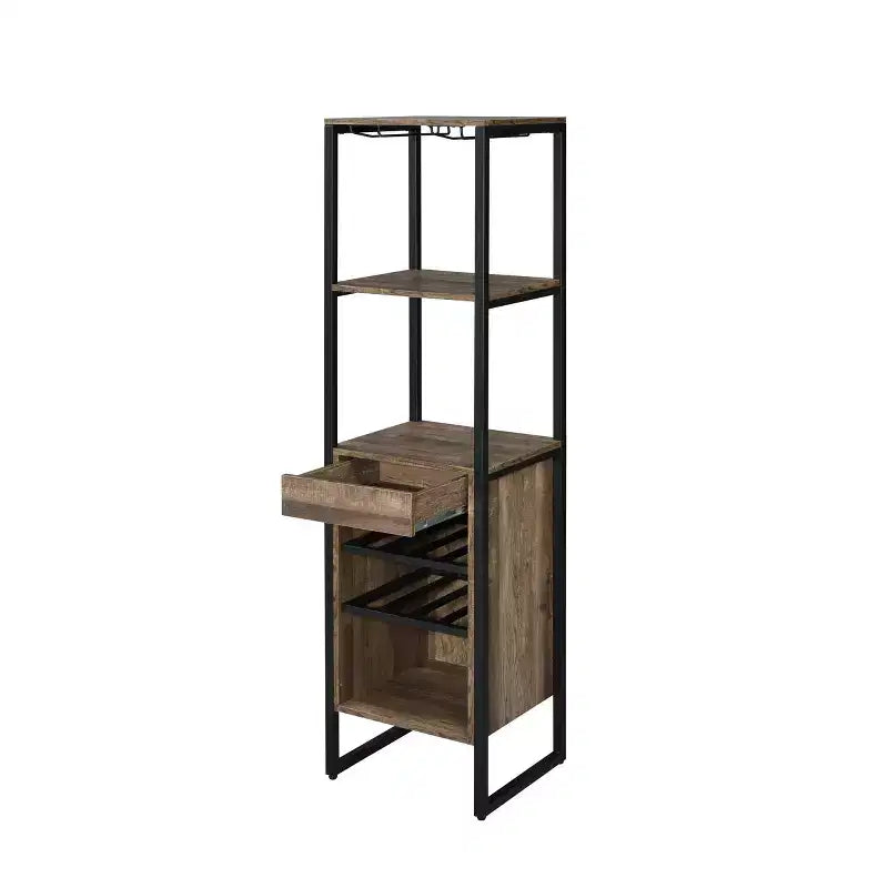 Narik Wine Rack Weathered Oak - Acme Furniture: Freestanding, 8-Bottle Capacity, Metal Frame