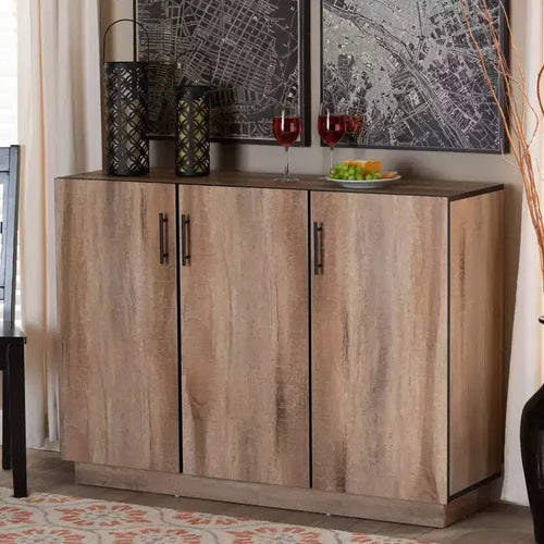 Patton Wood 3 Door Dining Room Sideboard Buffet Oak - Baxton Studio