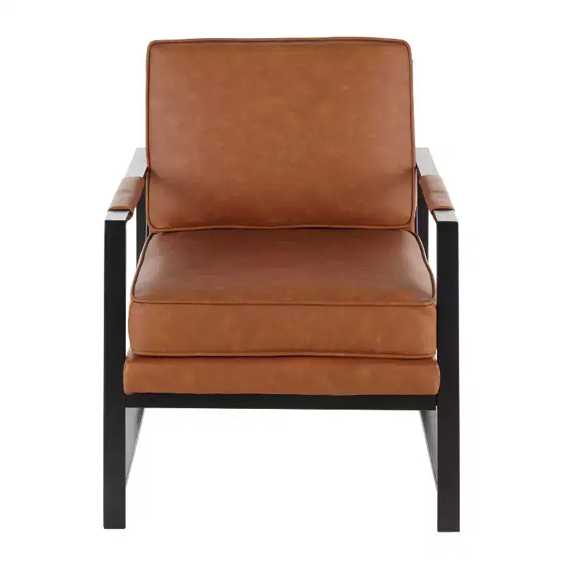 Franklin Armchair with Faux Leather Black/Camel Brown - LumiSource: Metal Frame, Padded Seat, Modern Design