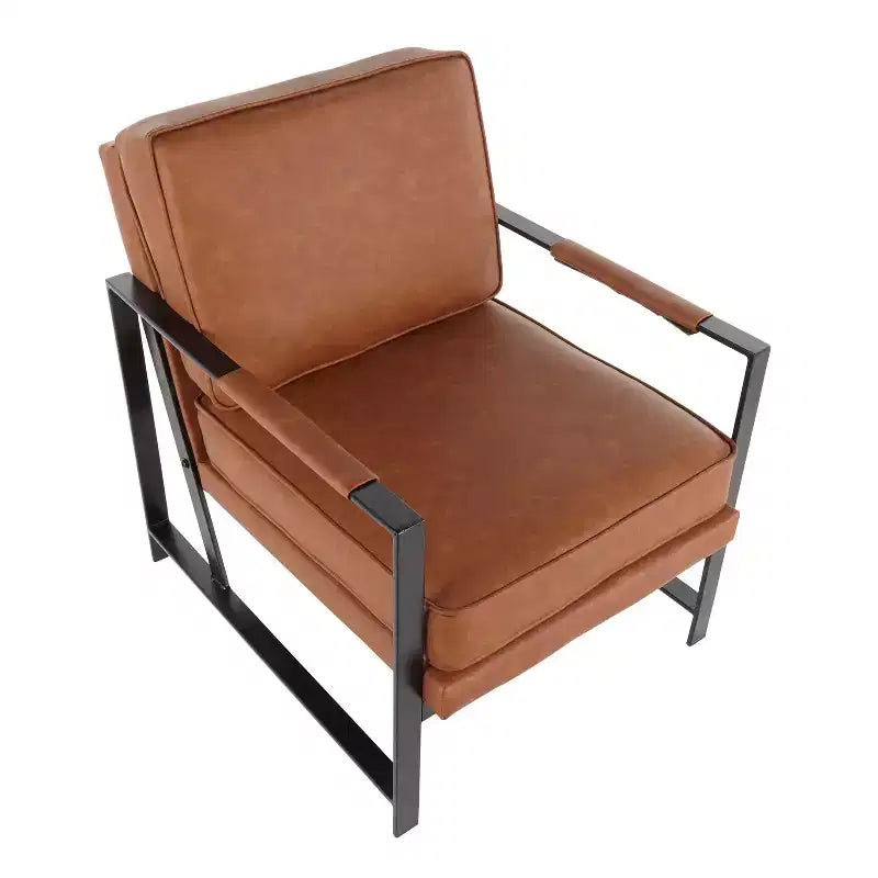 Franklin Armchair with Faux Leather Black/Camel Brown - LumiSource: Metal Frame, Padded Seat, Modern Design