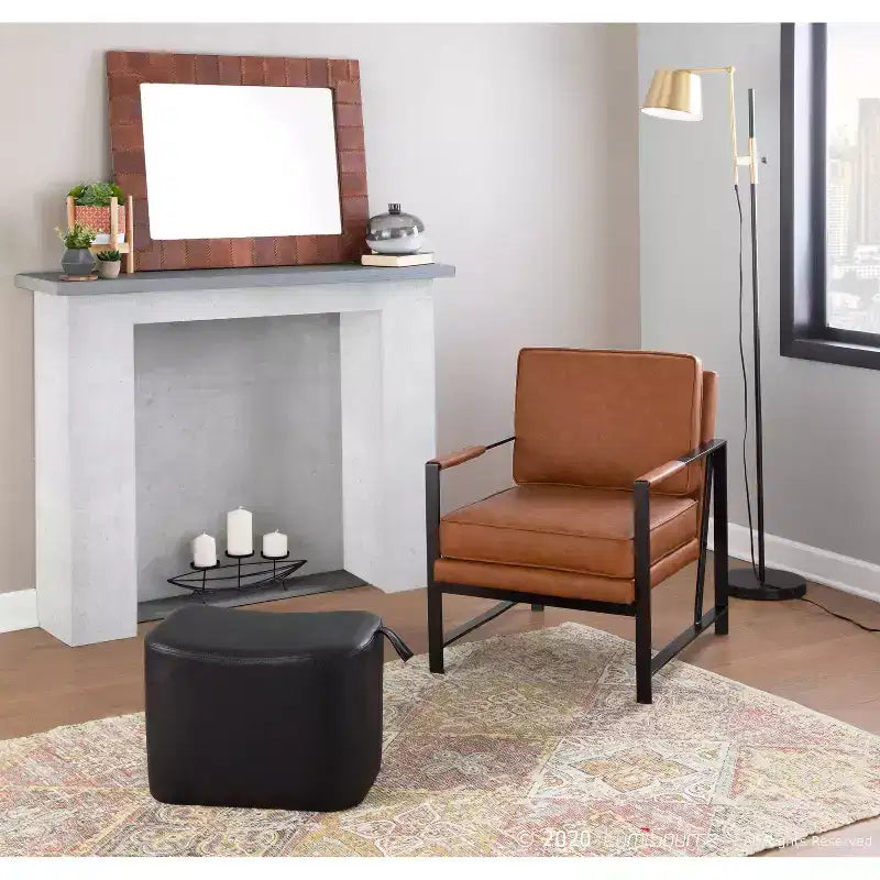 Franklin Armchair with Faux Leather Black/Camel Brown - LumiSource: Metal Frame, Padded Seat, Modern Design
