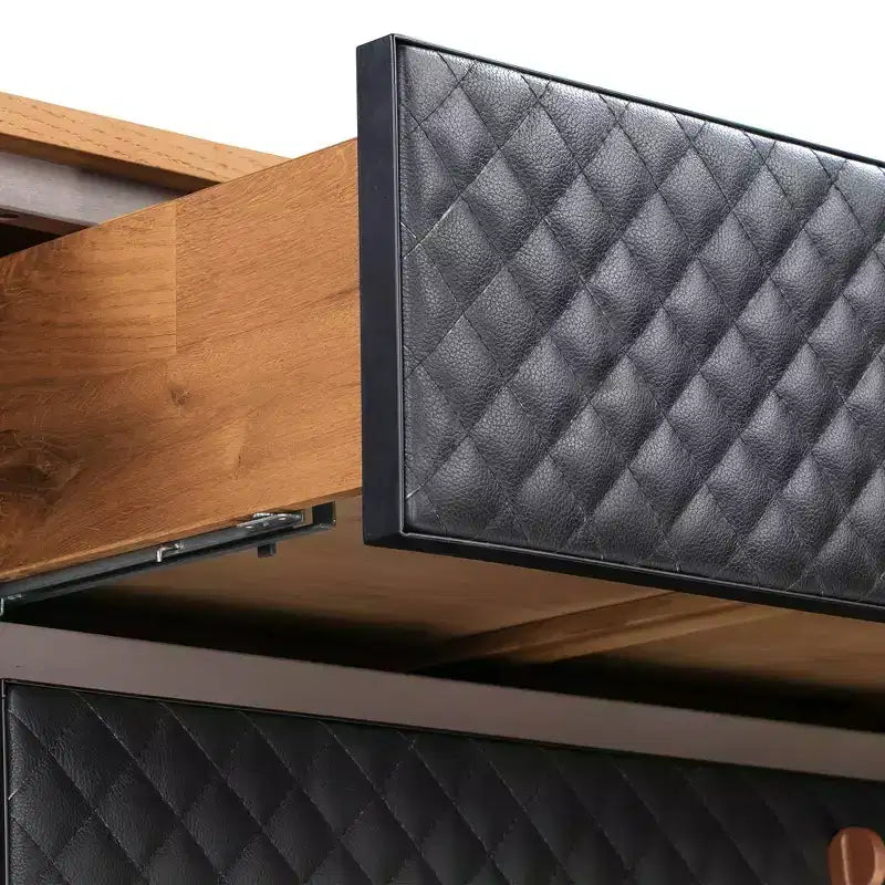 Coco Dresser Rustic Oak/Brown - Armen Living: Modern Storage, Faux Leather Detail, Soft Close