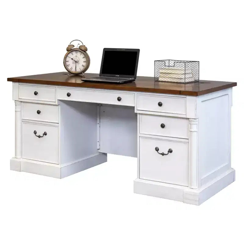 66" Durham Double Pedestal Executive Desk White - Martin Furniture