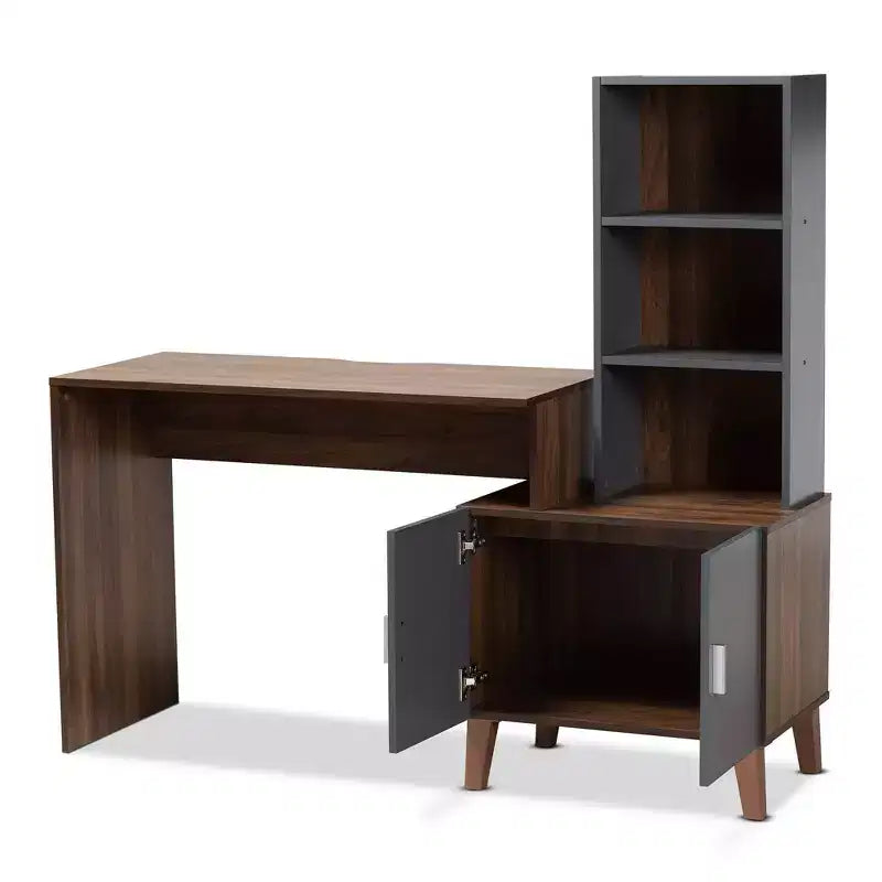 Baxton Studio Jaeger Two-Tone Wood Desk Brown/Dark Gray: Home Office Furniture with Open Storage Shelf