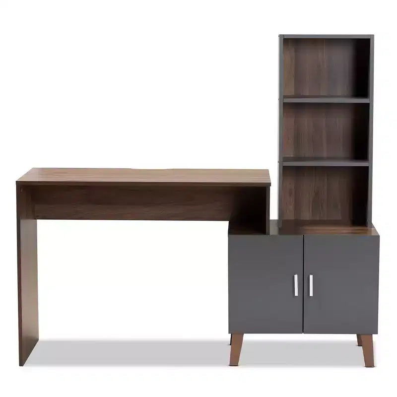Baxton Studio Jaeger Two-Tone Wood Desk Brown/Dark Gray: Home Office Furniture with Open Storage Shelf