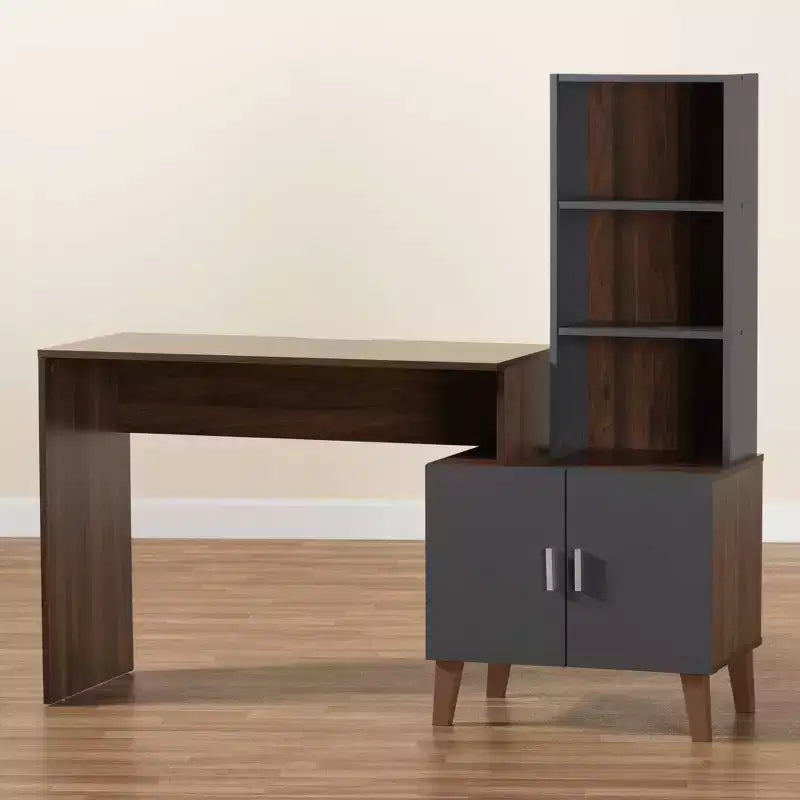 Baxton Studio Jaeger Two-Tone Wood Desk Brown/Dark Gray: Home Office Furniture with Open Storage Shelf
