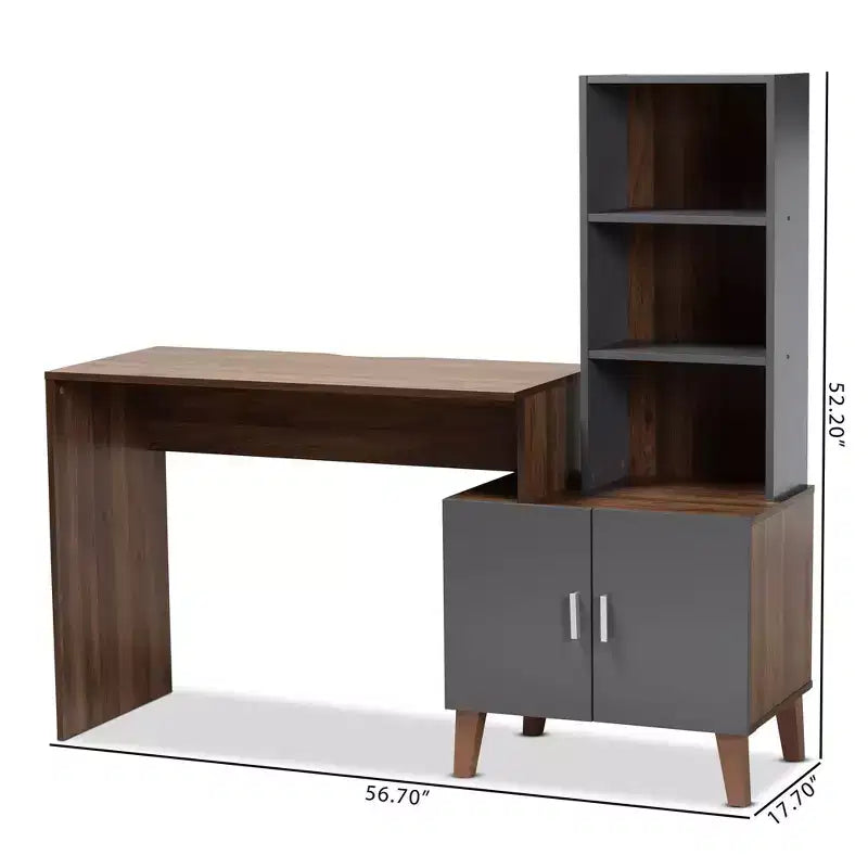 Baxton Studio Jaeger Two-Tone Wood Desk Brown/Dark Gray: Home Office Furniture with Open Storage Shelf