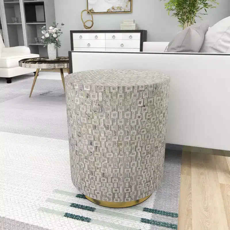Contemporary Mother of Pearl Accent Table Gray - Olivia & May