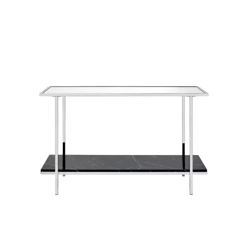 Angwin Console Table Mirrored Faux Marble/Chrome - Acme Furniture: Elegant Living Room Furniture with Fixed Shelf