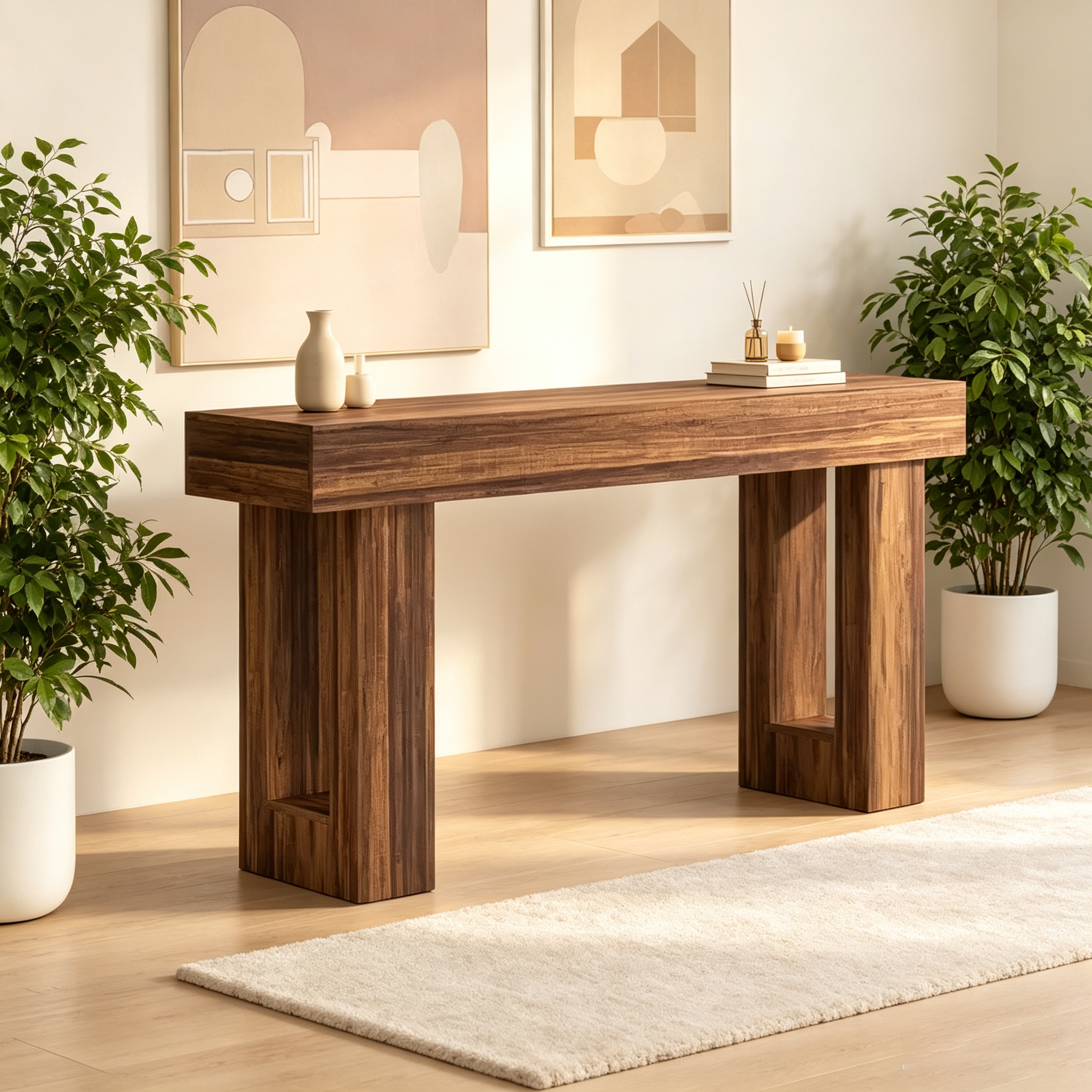 Table de console rustique en bois de style campagnard de 63 pouces, table d'entrée décorative