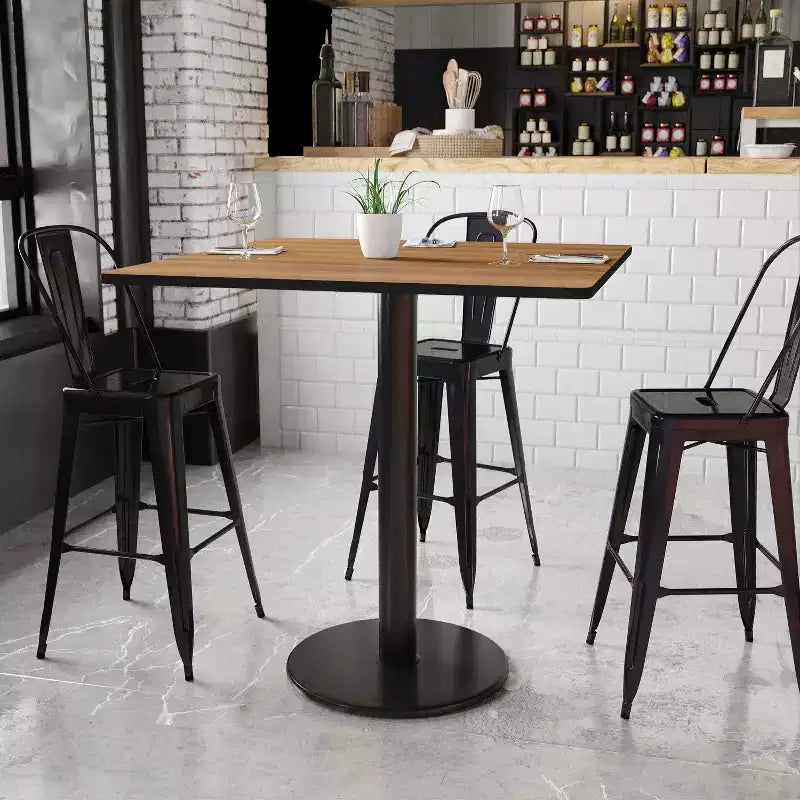 Flash Furniture 42'' Square Laminate Table Top with 24'' Round Bar Height Table Base