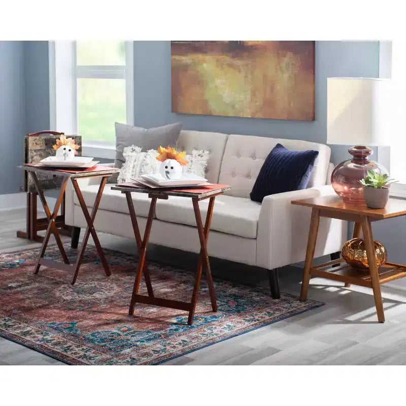 Linon Faux Marble Tray Table Set