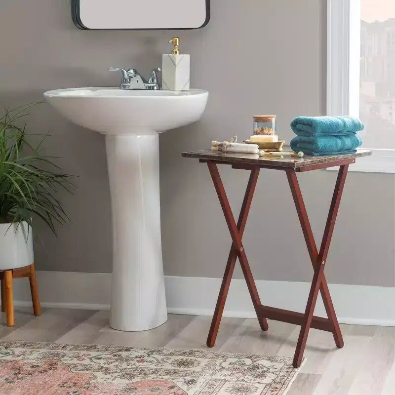 Linon Faux Marble Tray Table Set