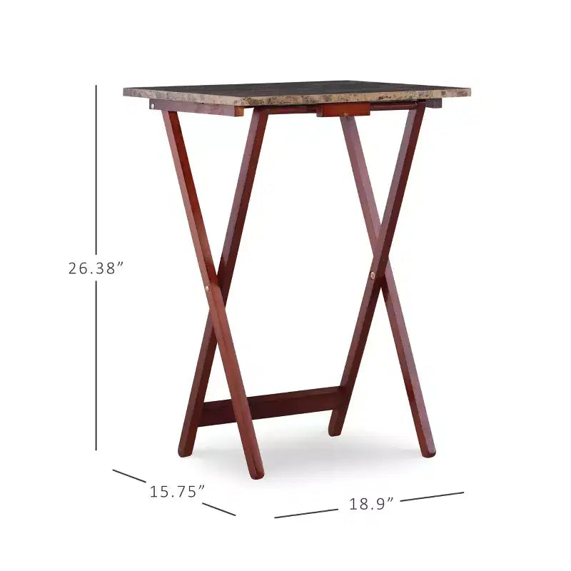 Linon Faux Marble Tray Table Set
