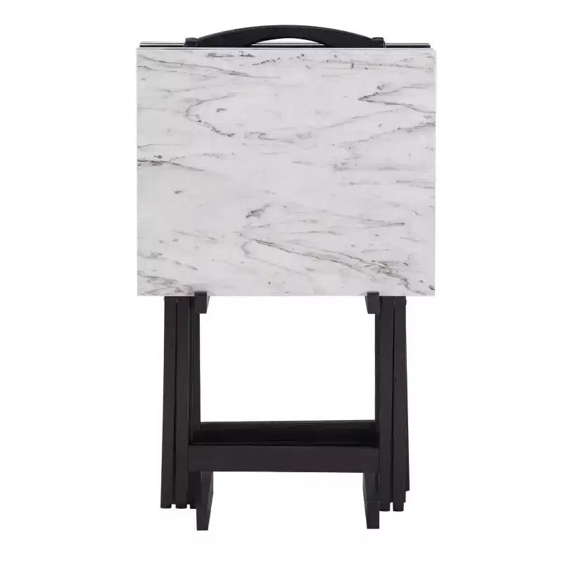 Linon Faux Marble Tray Table Set