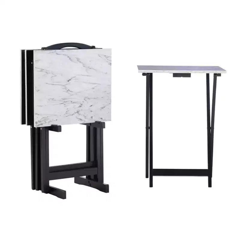 Linon Faux Marble Tray Table Set