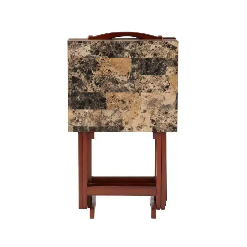 Linon Faux Marble Tray Table Set