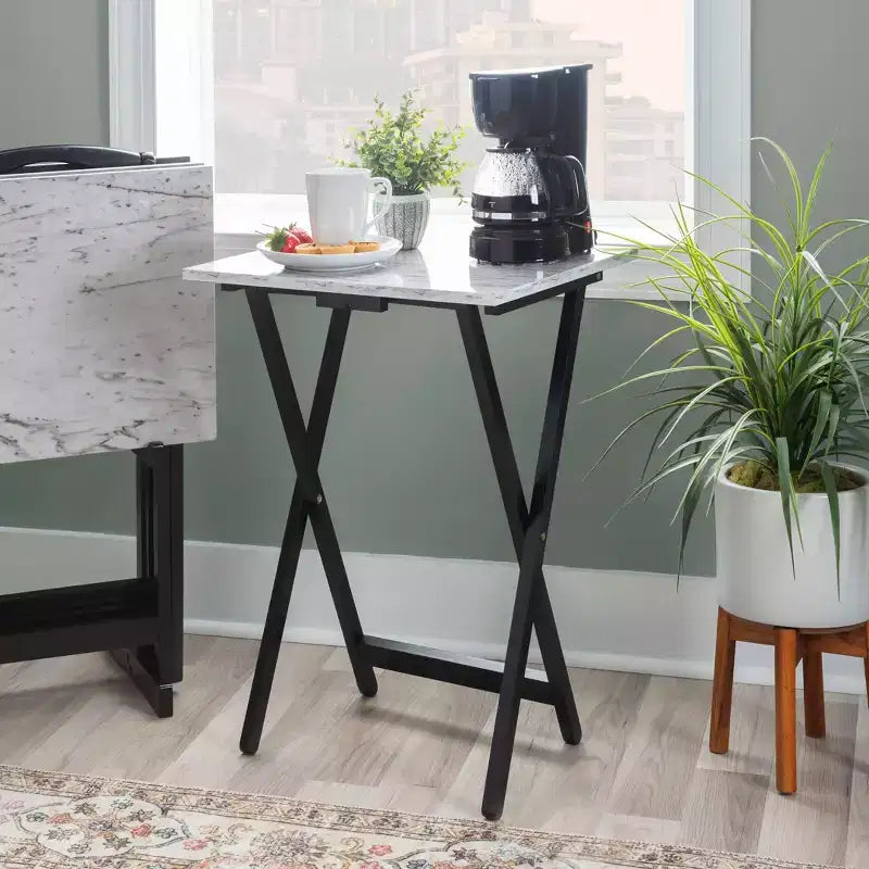 Linon Faux Marble Tray Table Set