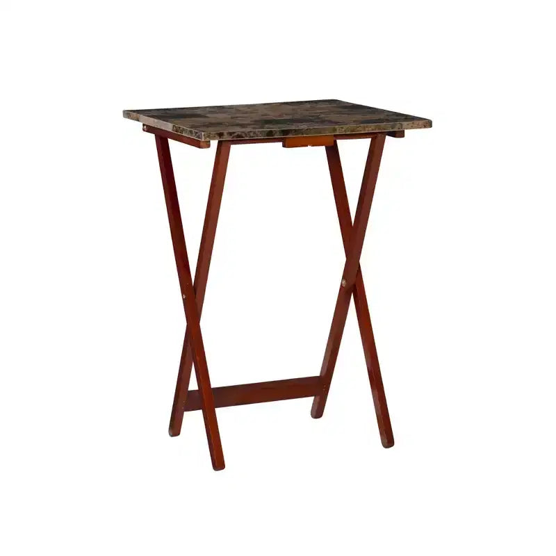 Linon Faux Marble Tray Table Set