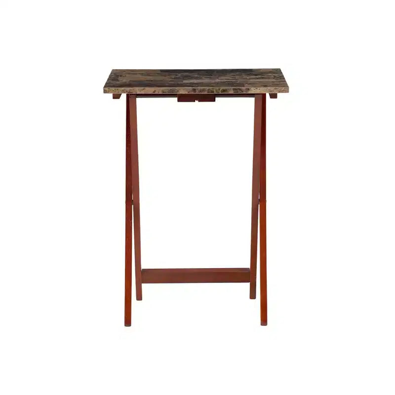 Linon Faux Marble Tray Table Set