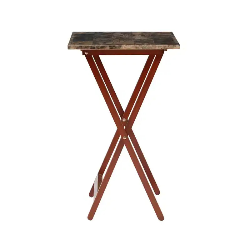 Linon Faux Marble Tray Table Set