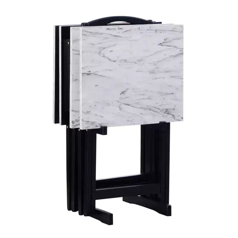 Linon Faux Marble Tray Table Set