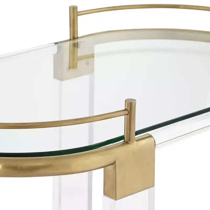 55 Downing Street Adaline 29 1/2 Wide Clear Acrylic and Gold Oval Bar Cart