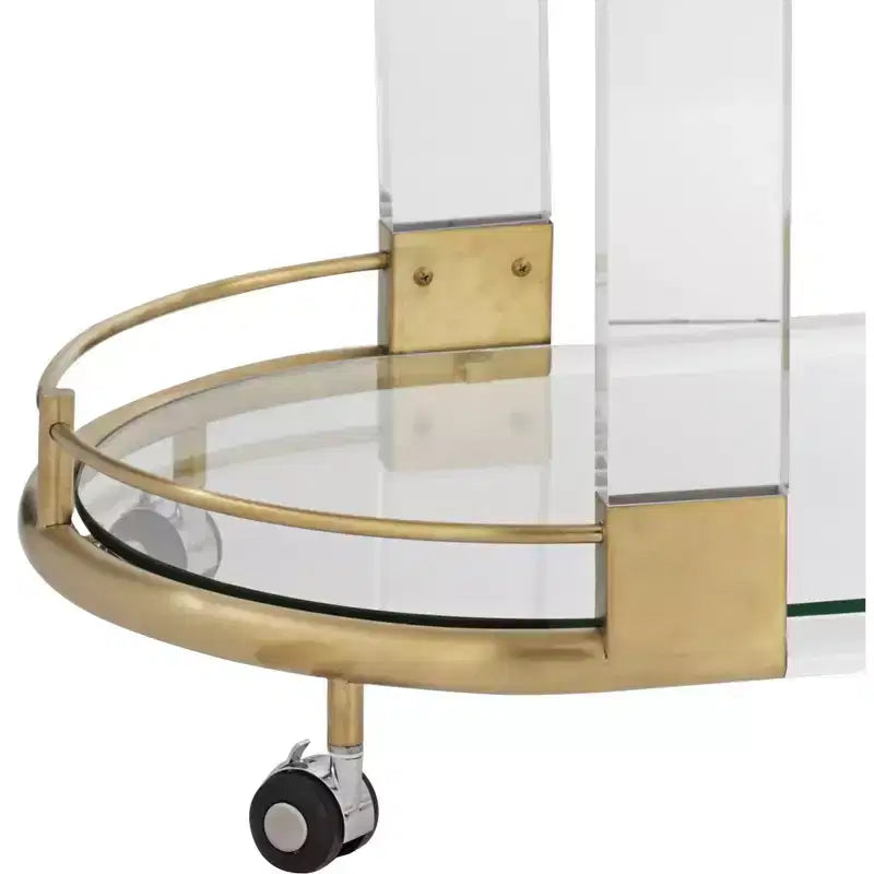 55 Downing Street Adaline 29 1/2 Wide Clear Acrylic and Gold Oval Bar Cart