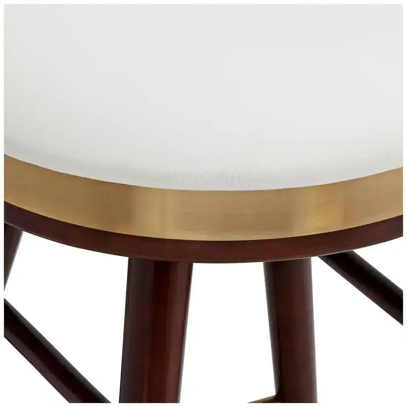 Studio 55D Parker Walnut Metal Bar Stool Brown Gold 25 1/2 High Modern White Leather Cushion with Backrest Footrest for Kitchen Counter Height Island