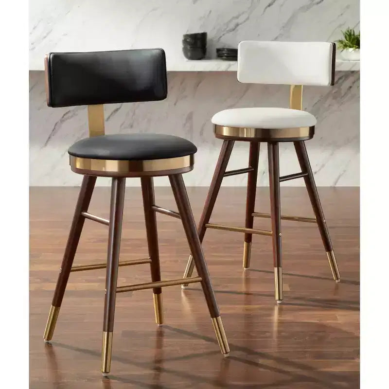 Studio 55D Parker Walnut Metal Bar Stool Brown Gold 25 1/2 High Modern White Leather Cushion with Backrest Footrest for Kitchen Counter Height Island