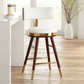 Studio 55D Parker Walnut Metal Bar Stool Brown Gold 25 1/2 High Modern White Leather Cushion with Backrest Footrest for Kitchen Counter Height Island