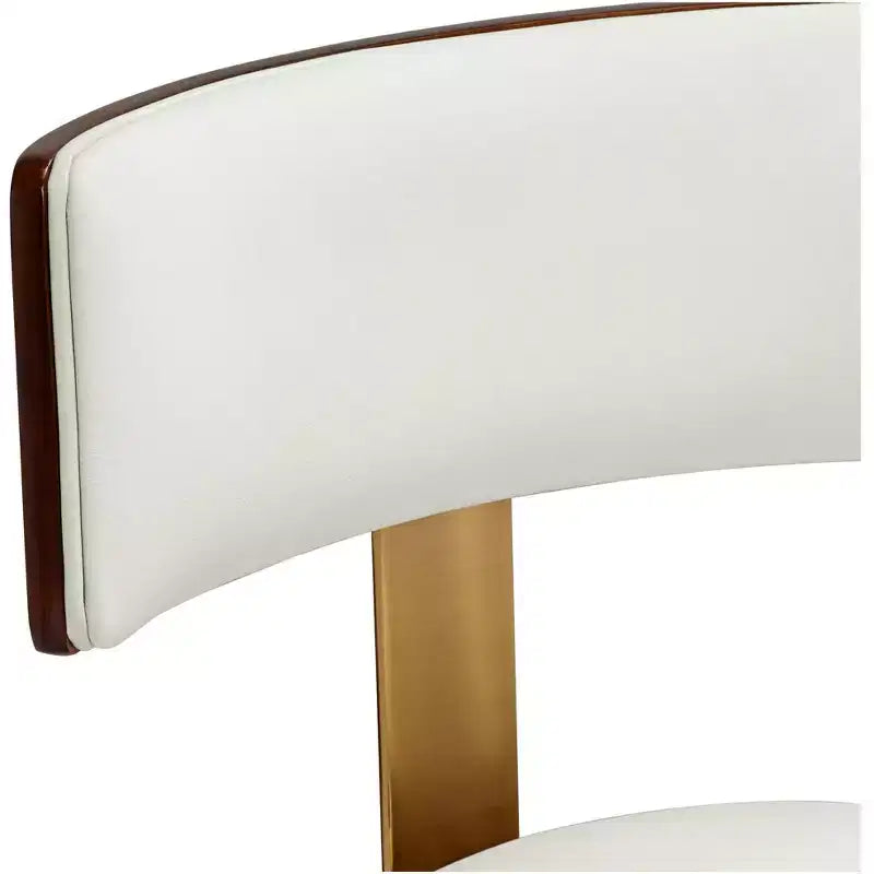 Studio 55D Parker Walnut Metal Bar Stool Brown Gold 25 1/2 High Modern White Leather Cushion with Backrest Footrest for Kitchen Counter Height Island