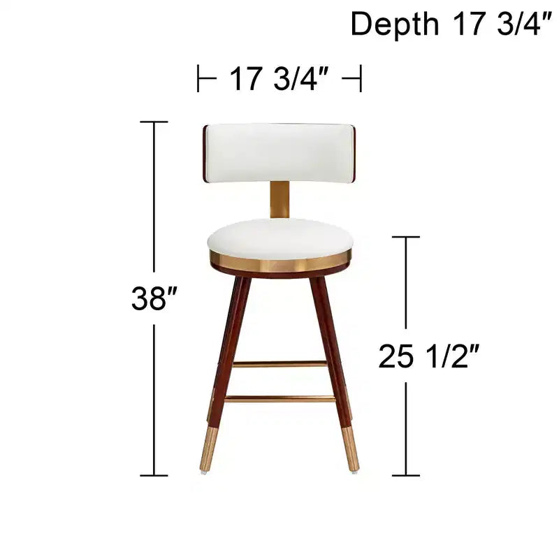 Studio 55D Parker Walnut Metal Bar Stool Brown Gold 25 1/2 High Modern White Leather Cushion with Backrest Footrest for Kitchen Counter Height Island