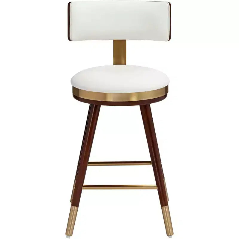 Studio 55D Parker Walnut Metal Bar Stool Brown Gold 25 1/2 High Modern White Leather Cushion with Backrest Footrest for Kitchen Counter Height Island