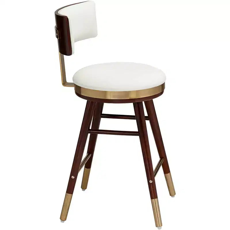 Studio 55D Parker Walnut Metal Bar Stool Brown Gold 25 1/2 High Modern White Leather Cushion with Backrest Footrest for Kitchen Counter Height Island