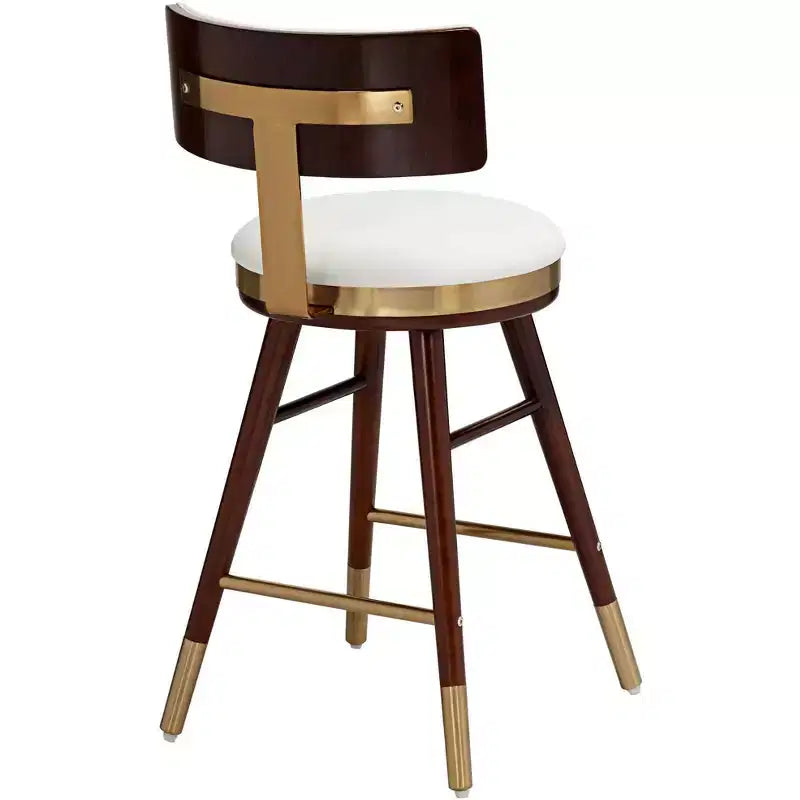 Studio 55D Parker Walnut Metal Bar Stool Brown Gold 25 1/2 High Modern White Leather Cushion with Backrest Footrest for Kitchen Counter Height Island