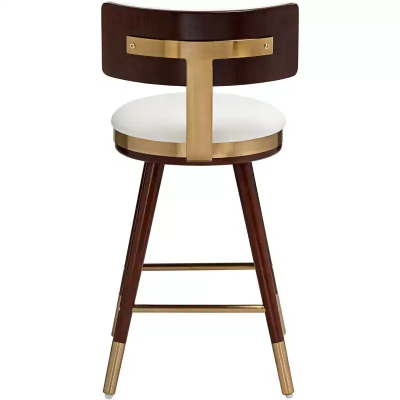 Studio 55D Parker Walnut Metal Bar Stool Brown Gold 25 1/2 High Modern White Leather Cushion with Backrest Footrest for Kitchen Counter Height Island